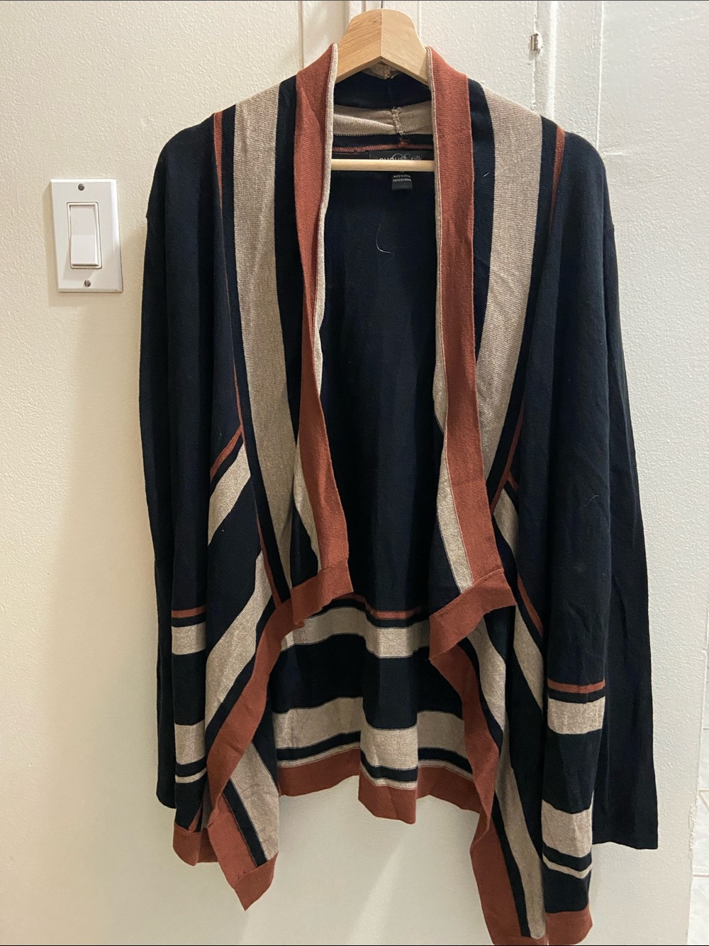 august silk Open-Front Striped Cardigan - Black, Rust & Cream
